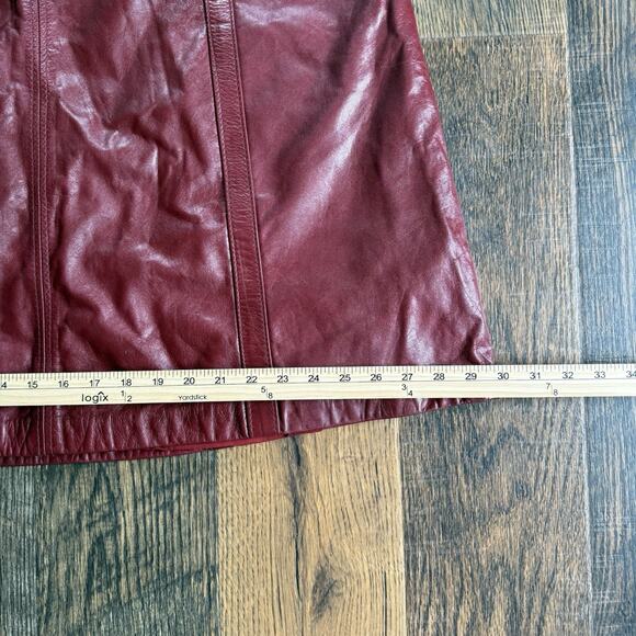 Vintage Montgomery Ward The Tannery Leather Skirt 17/18 Wine Red Knee Length - Picture 14 of 15